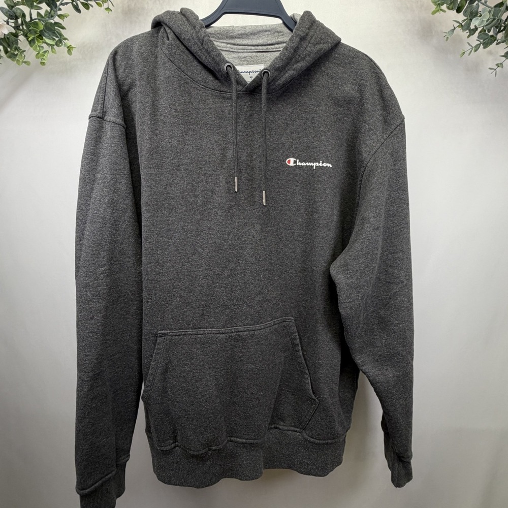 Champion Men's Pullover Fleece Logo Hoodie Gray Size Large Pocket